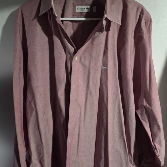Lacoste Other - Lacoste Mens Large Slim Fit Stretch Button Up Light Red Acid Wash